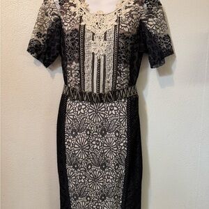 Byron Lars Elegant Black and Cream Midi Dress